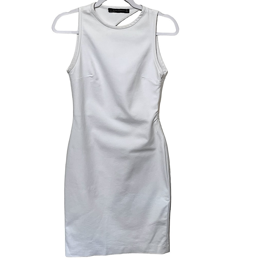Zara White  Body Con Sheath Dress Back Cutout Size Small